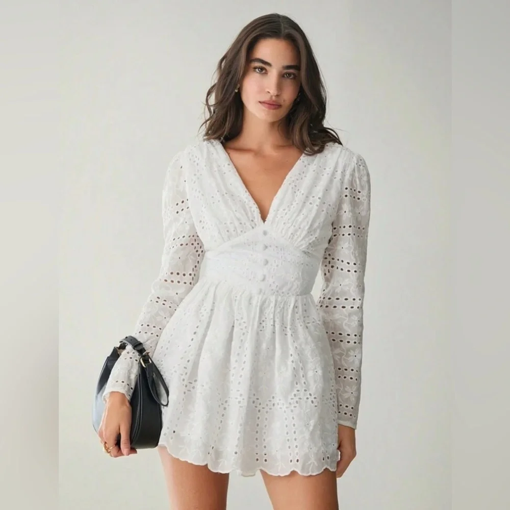 Never Worn Elegant White Eyelet Dress - Picture 6 of 14